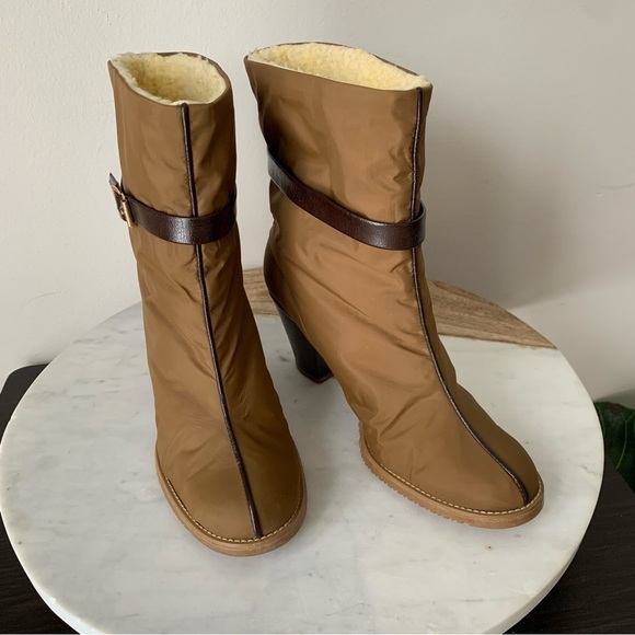 Vintage boot GOLO brand high heel boots, Nylon Tan Size 7 Vibram Sole Waterproof - Picture 9 of 15